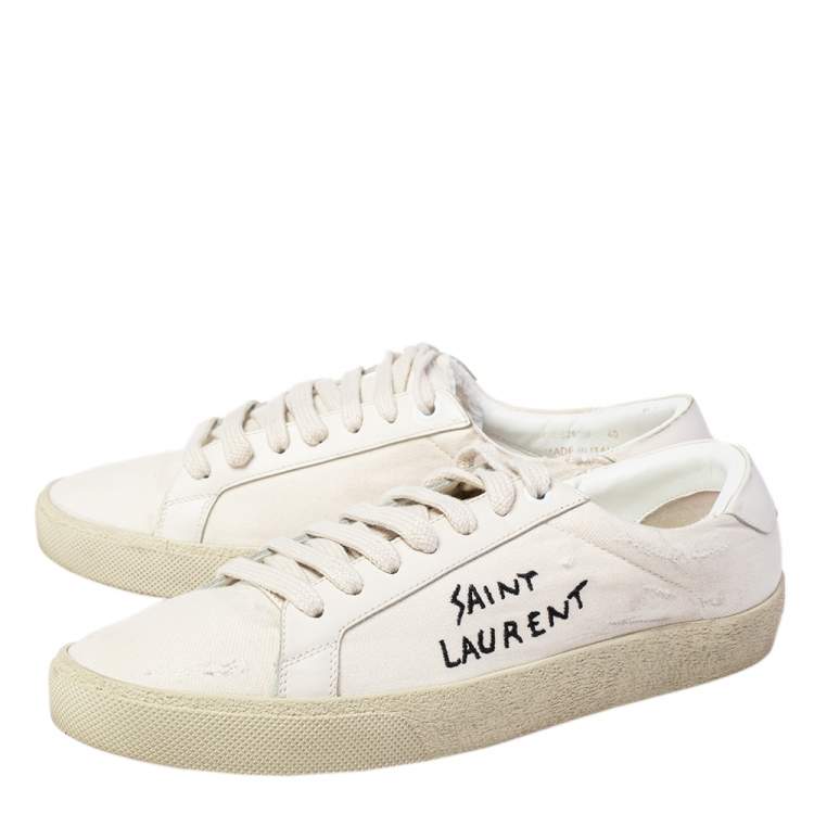 Pre Owned Saint Laurent Off White Canvas and Leather Court Classic Low Top Sneakers Size 40