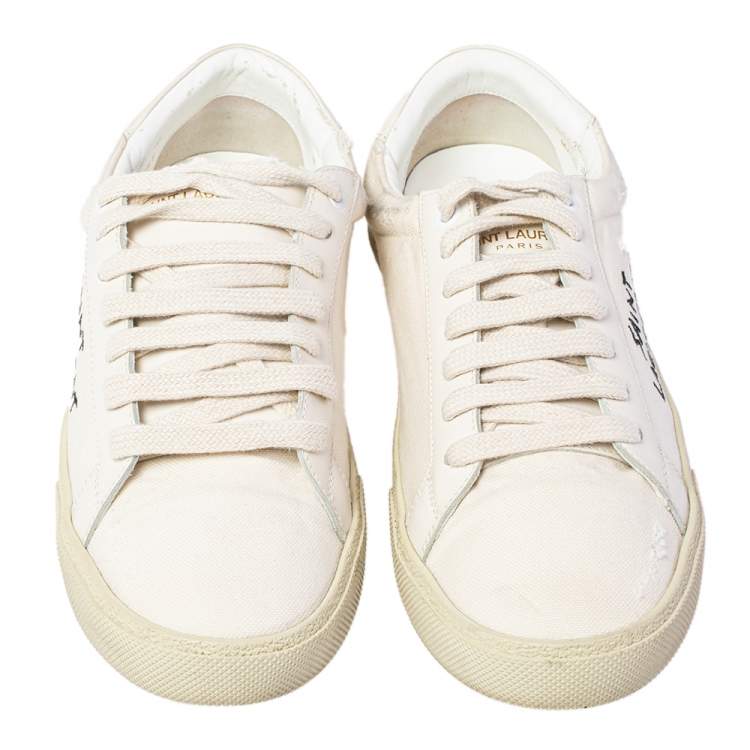 Pre Owned Saint Laurent Off White Canvas and Leather Court Classic Low Top Sneakers Size 40