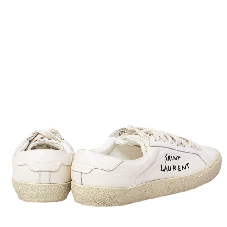 Pre Owned Saint Laurent Off White Canvas and Leather Court Classic Low Top Sneakers Size 40
