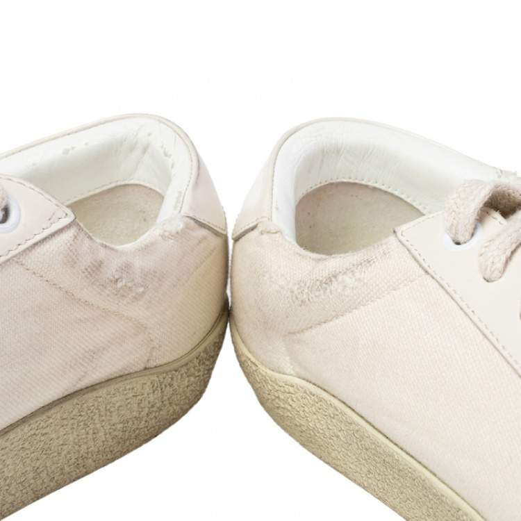 Pre Owned Saint Laurent Off White Canvas and Leather Court Classic Low Top Sneakers Size 40