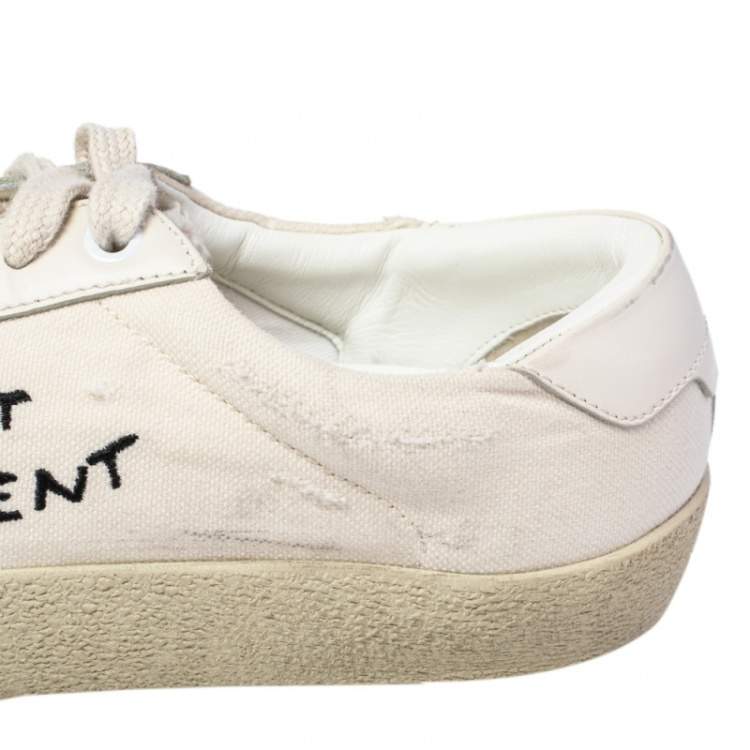 Pre Owned Saint Laurent Off White Canvas and Leather Court Classic Low Top Sneakers Size 40