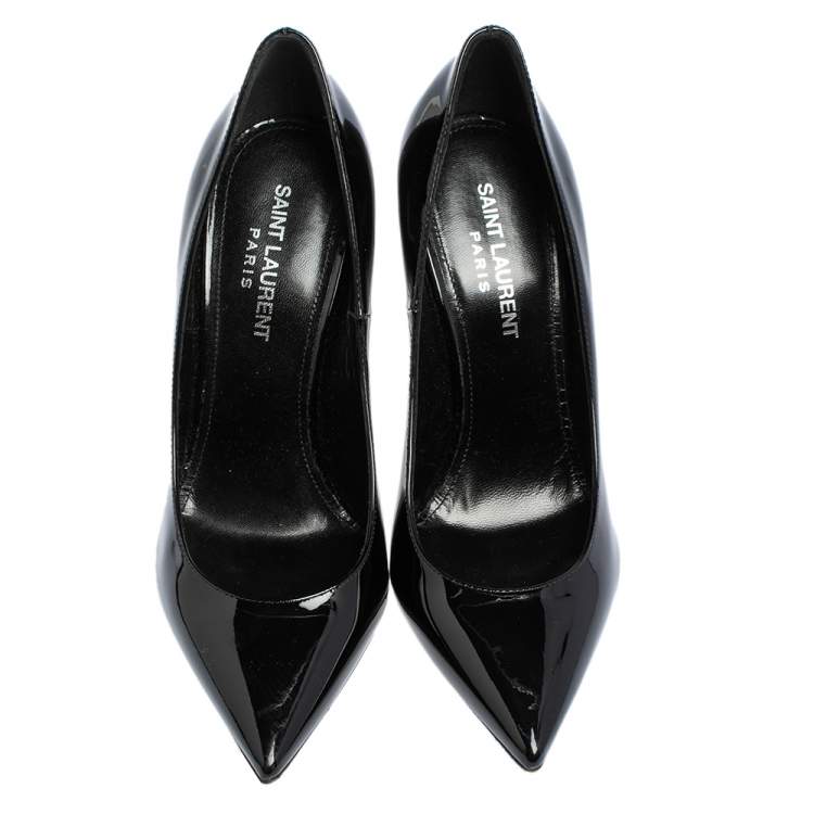 Pre Owned Saint Laurent Black Patent Leather Opyum Pointed Toe Pumps Size 36.5
