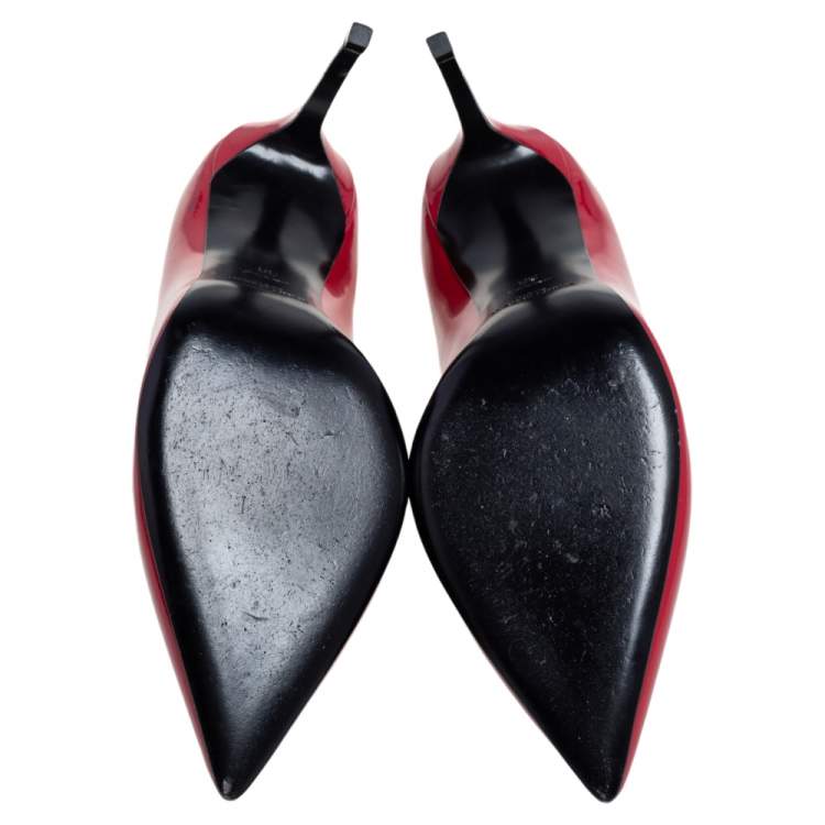 Pre Owned Saint Laurent Red Patent Leather Skinny Pointed Toe Pumps Size 38