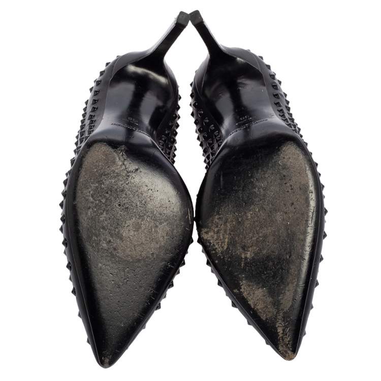 Pre Owned Saint Laurent Black Leather Spiked Pointed Toe Pumps Size 38