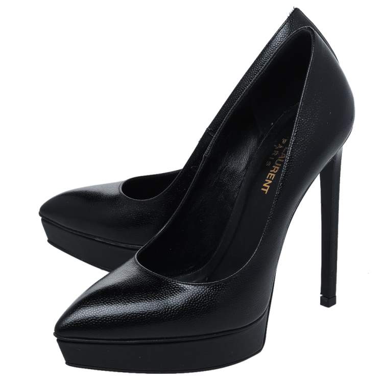 Pre Owned Saint Laurent Black Leather Janis Pointed Toe Platform Pumps Size 37