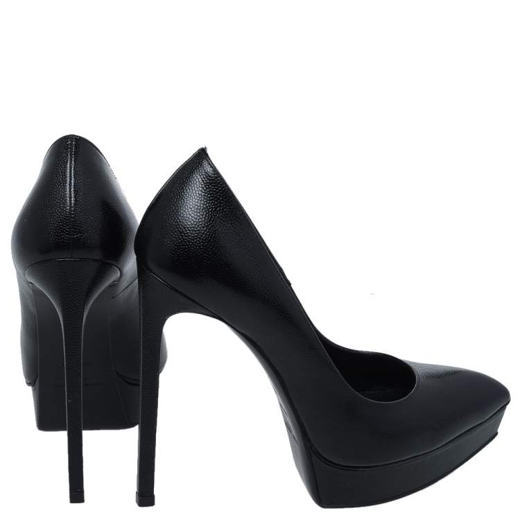Pre Owned Saint Laurent Black Leather Janis Pointed Toe Platform Pumps Size 37
