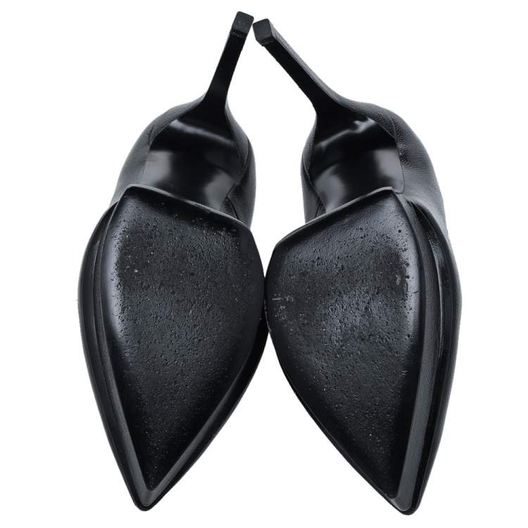 Pre Owned Saint Laurent Black Leather Janis Pointed Toe Platform Pumps Size 37