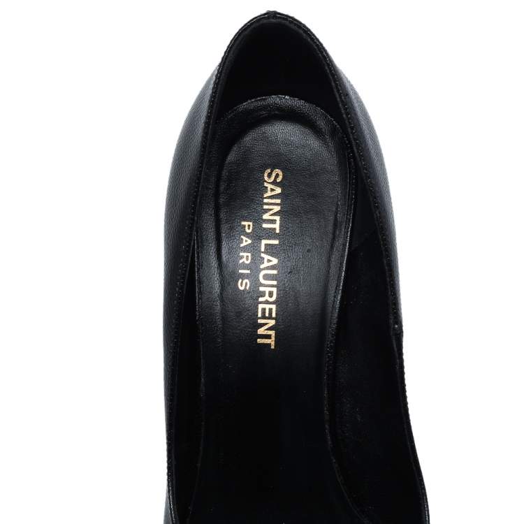 Pre Owned Saint Laurent Black Leather Janis Pointed Toe Platform Pumps Size 37
