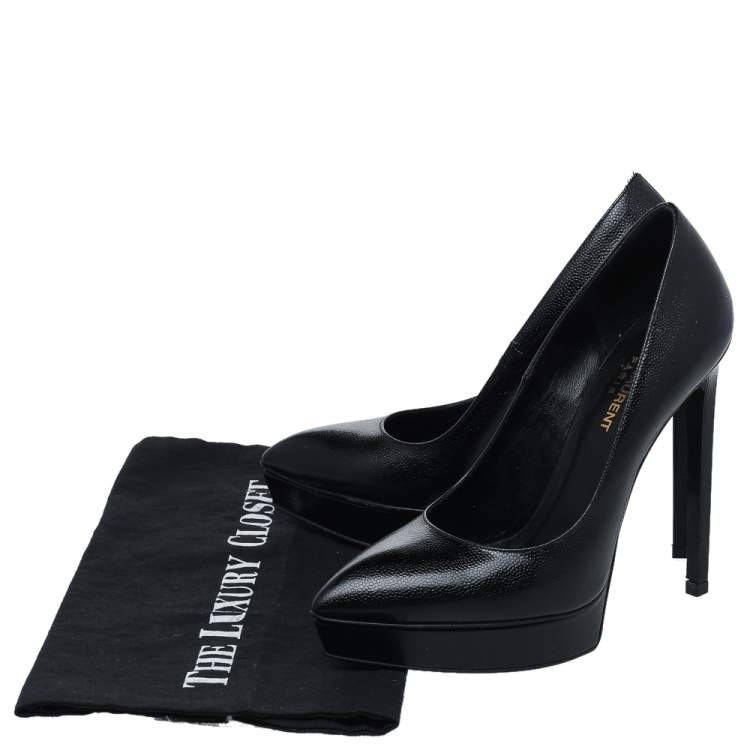 Pre Owned Saint Laurent Black Leather Janis Pointed Toe Platform Pumps Size 37