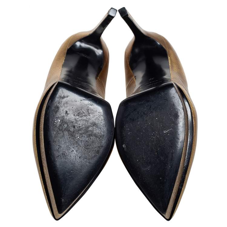 Pre Owned Saint Laurent Gold Leather Janis Platform Pointed Toe Pumps Size 39
