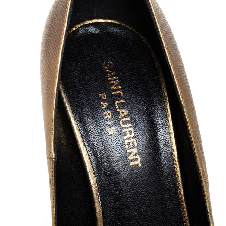 Pre Owned Saint Laurent Gold Leather Janis Platform Pointed Toe Pumps Size 39