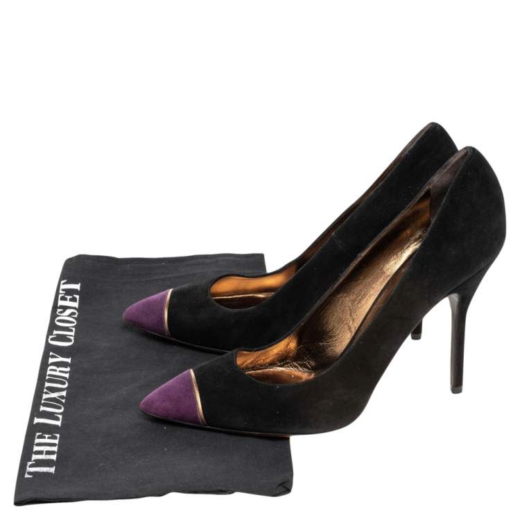 Pre Owned Saint Laurent Paris Black/Purple Suede Pointed Toe Pumps Size 41