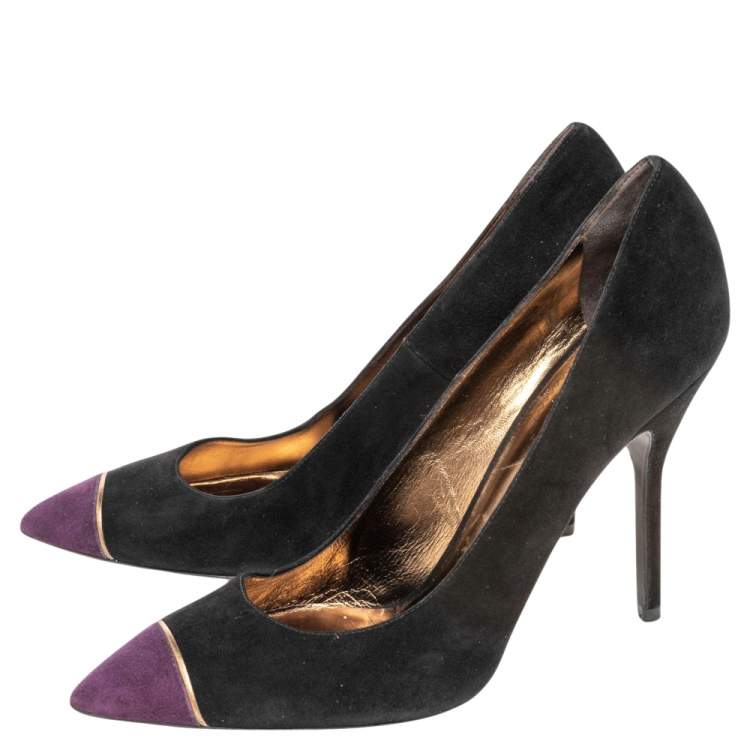 Pre Owned Saint Laurent Paris Black/Purple Suede Pointed Toe Pumps Size 41