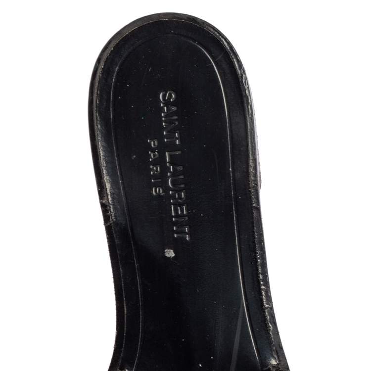 Pre Owned Saint Laurent Black Leather Tribute Flat Slides Size 40