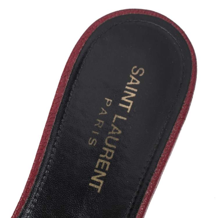 Pre Owned Saint Laurent Paris Red Lizard Embossed Leather Tribute Flat Slides Size 39