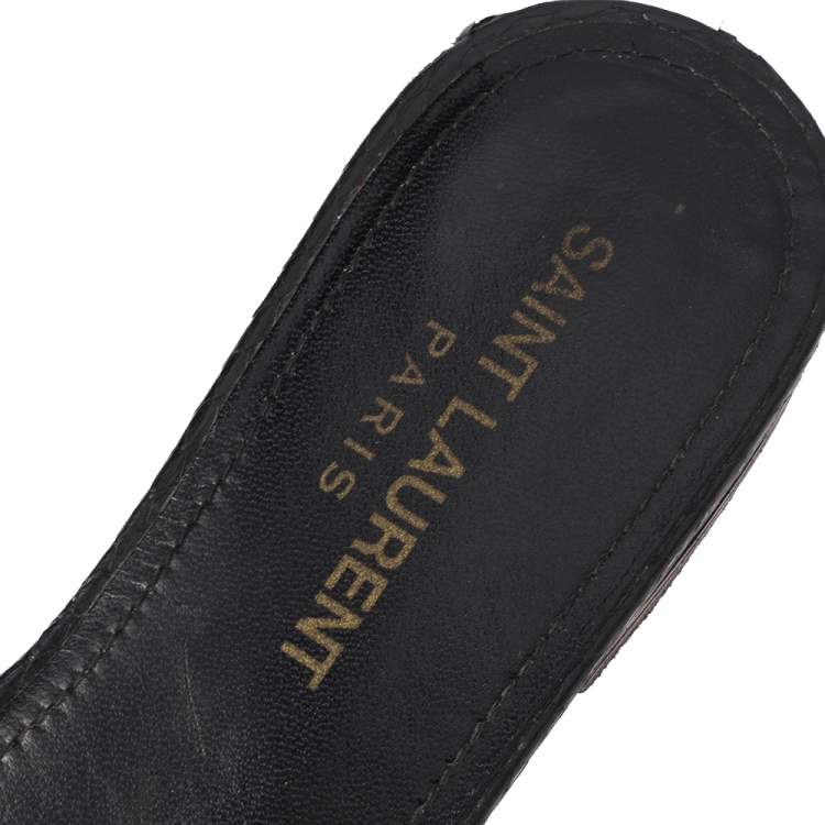 Pre Owned Saint Laurent Black Glitter and Ayers Tribute Flat Slides Size 35