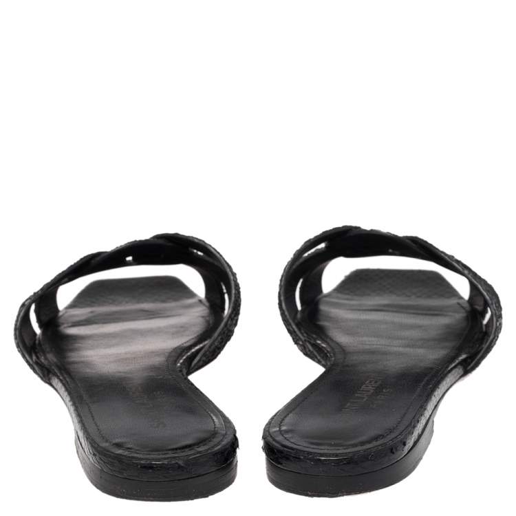 Pre Owned Saint Laurent Black Glitter and Ayers Tribute Flat Slides Size 35