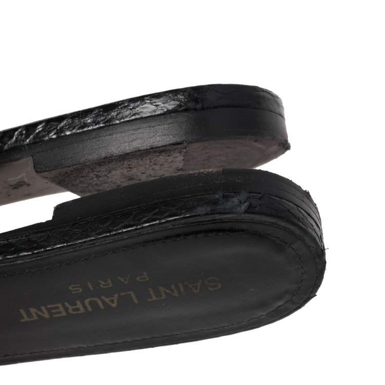 Pre Owned Saint Laurent Black Glitter and Ayers Tribute Flat Slides Size 35