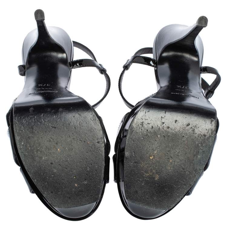 Pre Owned Saint Laurent Black Patent Leather Tribute Sandals Size 37.5