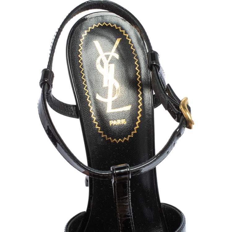 Pre Owned Saint Laurent Black Patent Leather Tribute Sandals Size 37.5