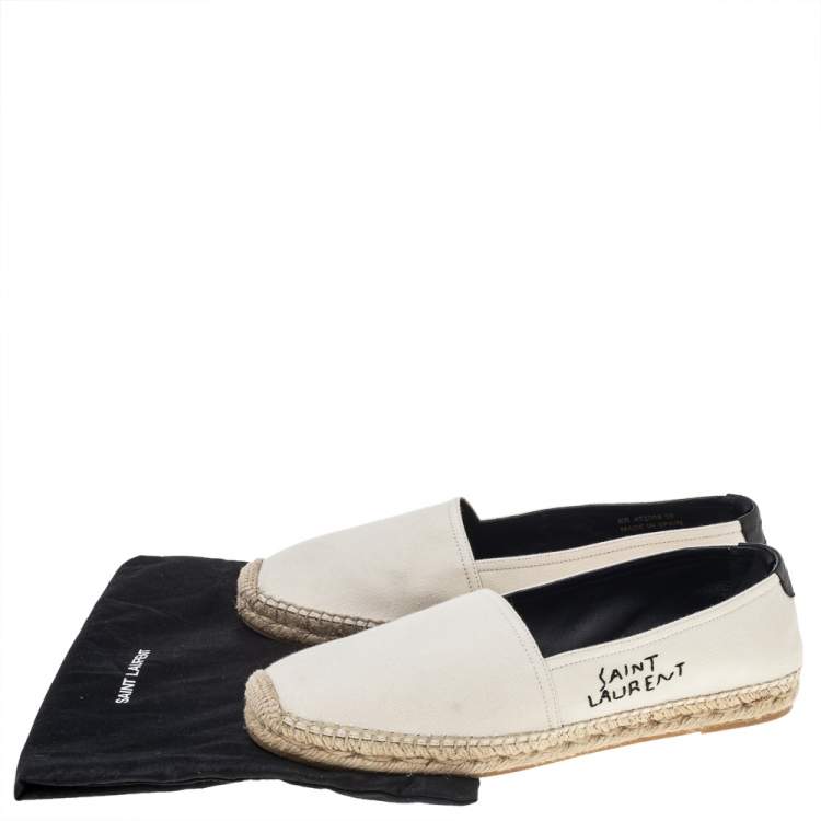 Pre Owned Saint Laurent Off White Canvas Espadrille Flats Size 39