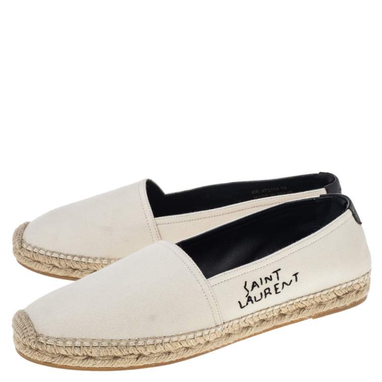 Pre Owned Saint Laurent Off White Canvas Espadrille Flats Size 39