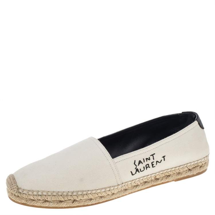 Pre Owned Saint Laurent Off White Canvas Espadrille Flats Size 39