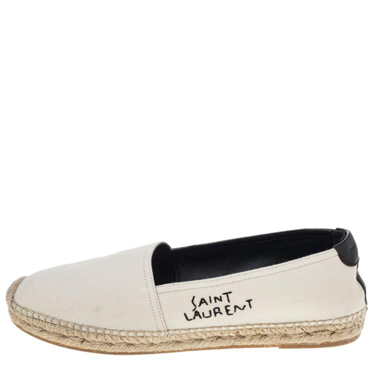 Pre Owned Saint Laurent Off White Canvas Espadrille Flats Size 39