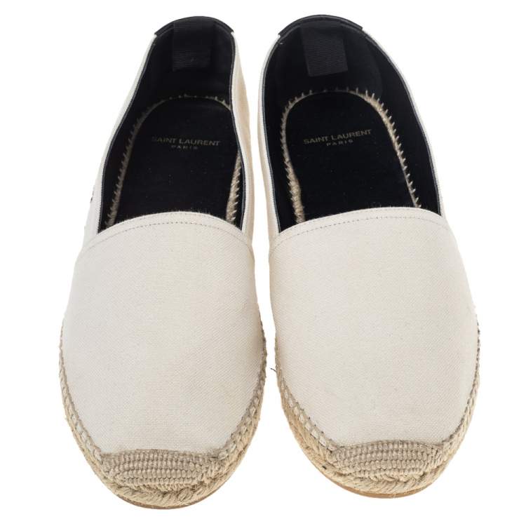Pre Owned Saint Laurent Off White Canvas Espadrille Flats Size 39