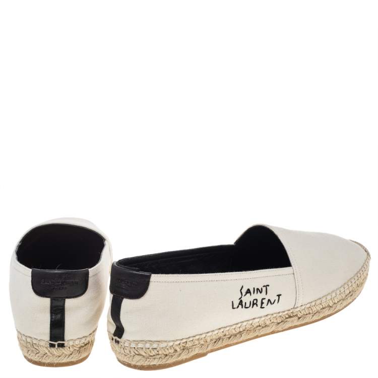Pre Owned Saint Laurent Off White Canvas Espadrille Flats Size 39