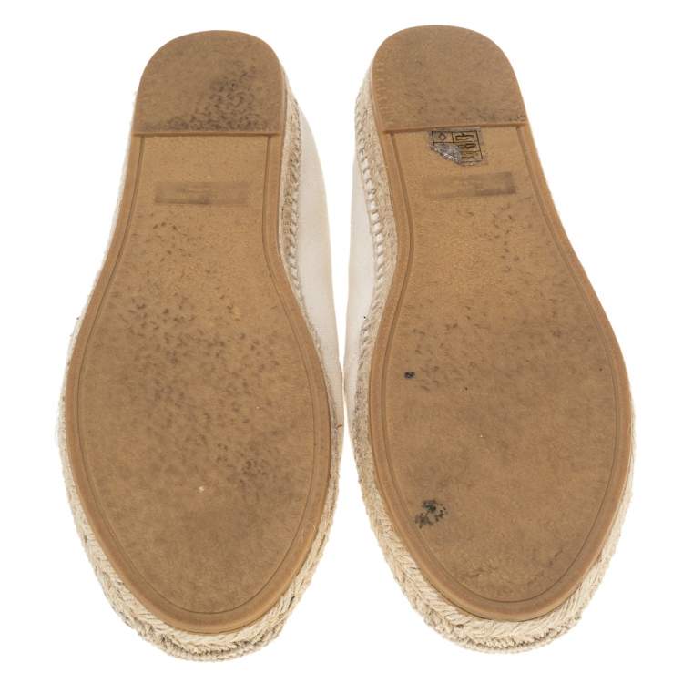 Pre Owned Saint Laurent Off White Canvas Espadrille Flats Size 39