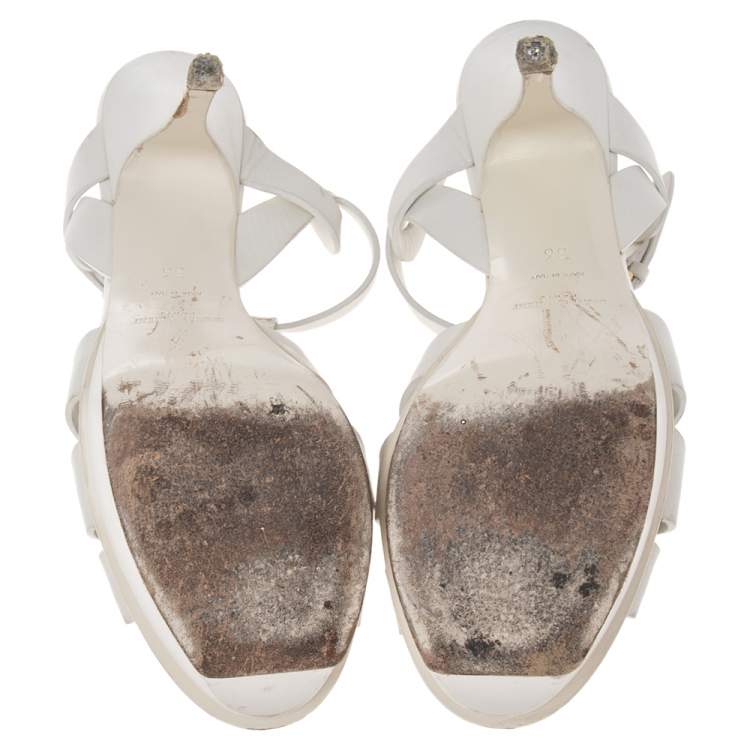Pre Owned Saint Laurent White Leather Tribute  Sandals Size 36
