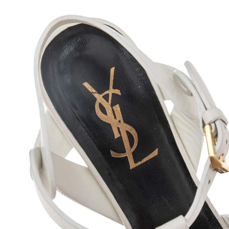 Pre Owned Saint Laurent White Leather Tribute  Sandals Size 36