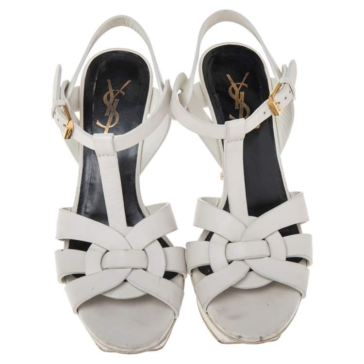 Pre Owned Saint Laurent White Leather Tribute  Sandals Size 36