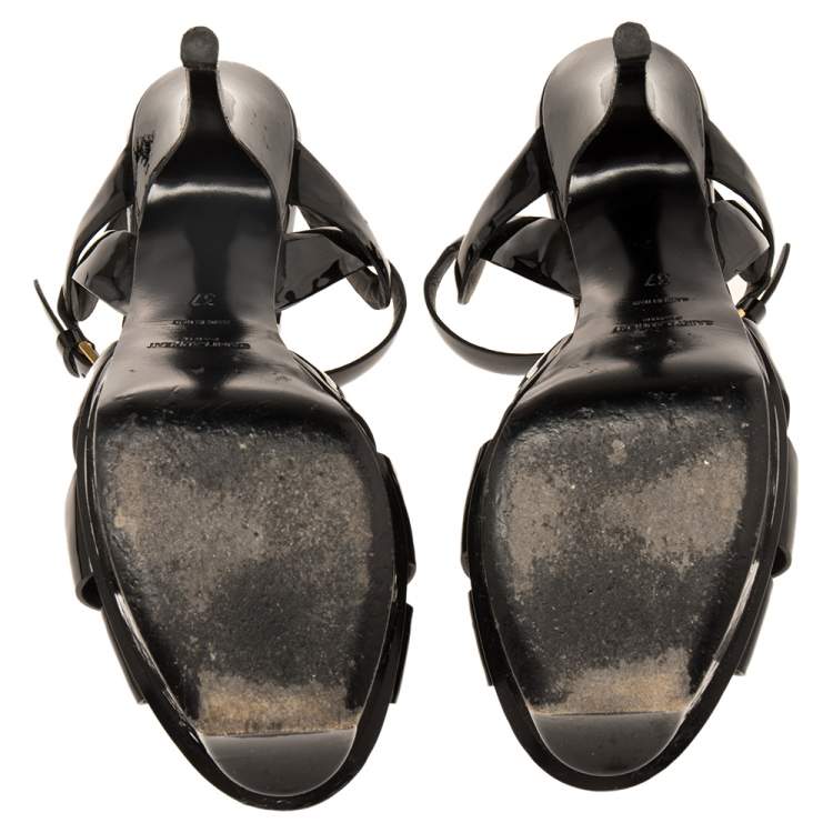Pre Owned Saint Laurent Black Patent Leather Tribute  Sandals Size 37