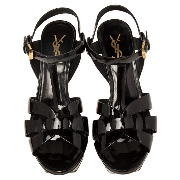 Pre Owned Saint Laurent Black Patent Leather Tribute  Sandals Size 37