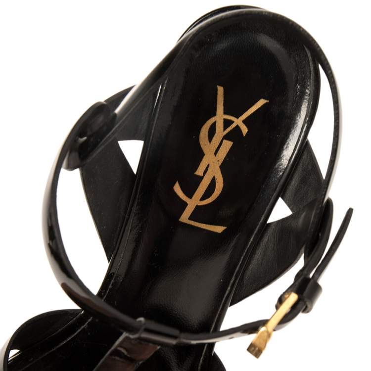 Pre Owned Saint Laurent Black Patent Leather Tribute  Sandals Size 37
