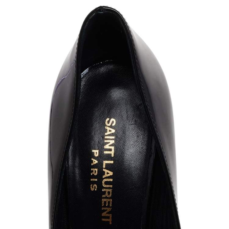 Pre Owned Saint Laurent Black Patent Leather Embellished Bow Pointed Toe Pumps Size 39
