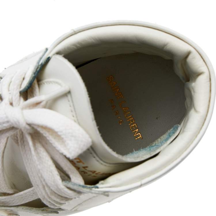 Pre Owned Saint Laurent White Leather Signature Court Classic SL/01H High Top Sneakers Size 37.5