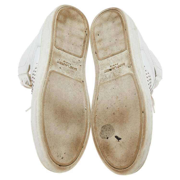 Pre Owned Saint Laurent White Leather Signature Court Classic SL/01H High Top Sneakers Size 37.5