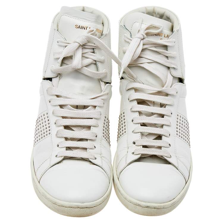 Pre Owned Saint Laurent White Leather Signature Court Classic SL/01H High Top Sneakers Size 37.5