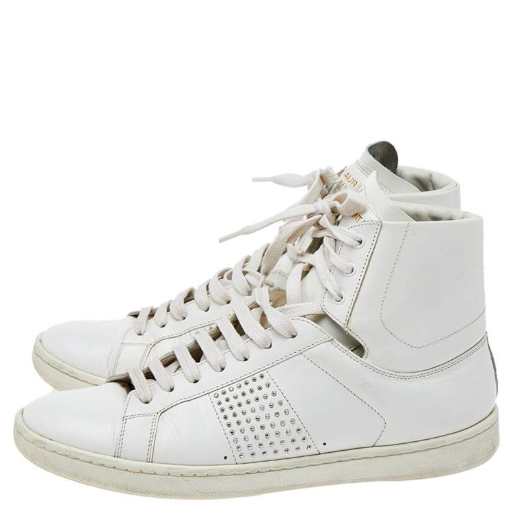 Pre Owned Saint Laurent White Leather Signature Court Classic SL/01H High Top Sneakers Size 37.5