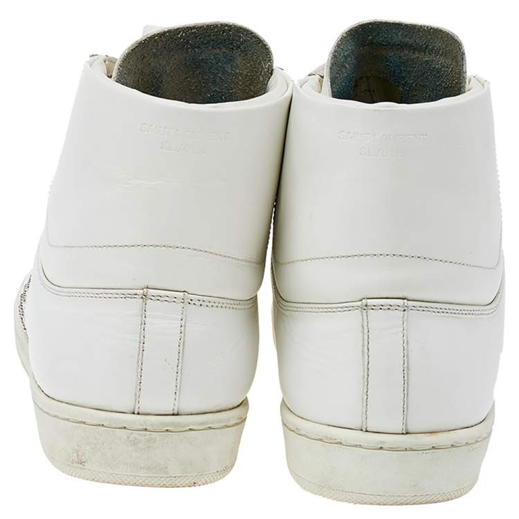 Pre Owned Saint Laurent White Leather Signature Court Classic SL/01H High Top Sneakers Size 37.5