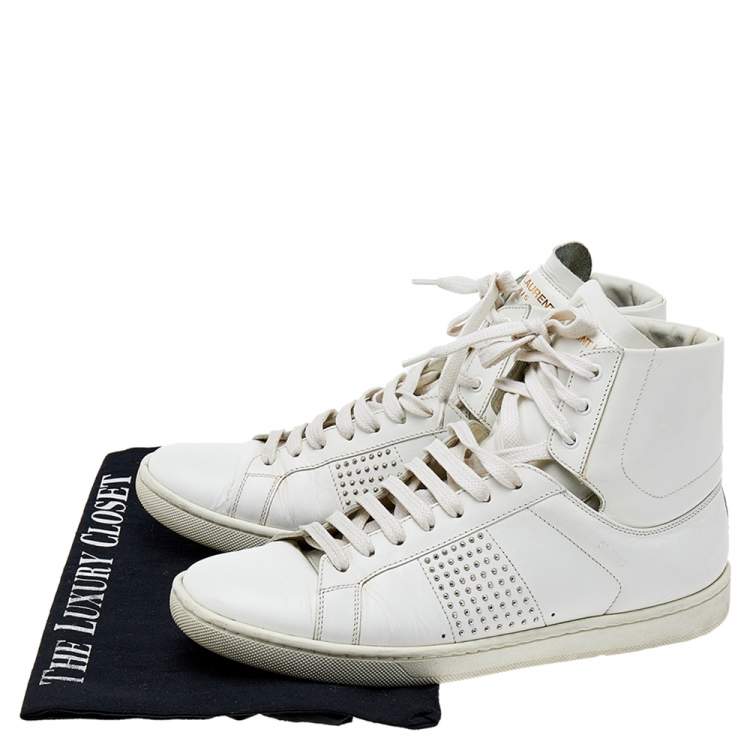 Pre Owned Saint Laurent White Leather Signature Court Classic SL/01H High Top Sneakers Size 37.5