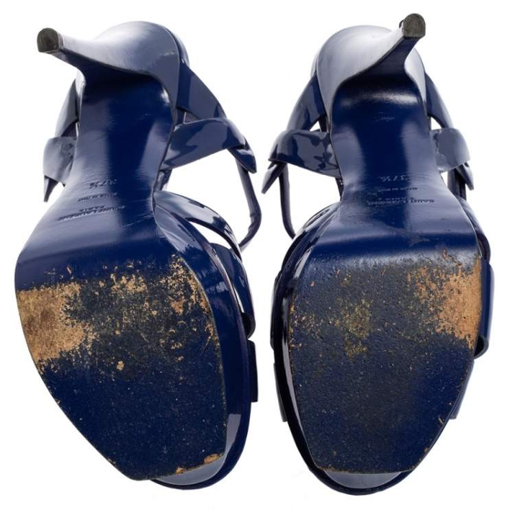 Pre Owned Saint Laurent  Blue Patent Leather Tribute  Pumps Size 37.5