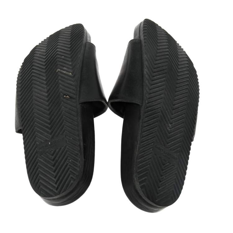 Pre Owned Saint Laurent Black Leather Jimmy Slide Flats Size 38