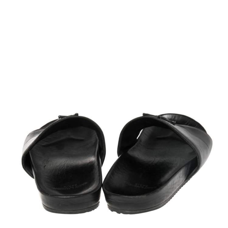 Pre Owned Saint Laurent Black Leather Jimmy Slide Flats Size 38