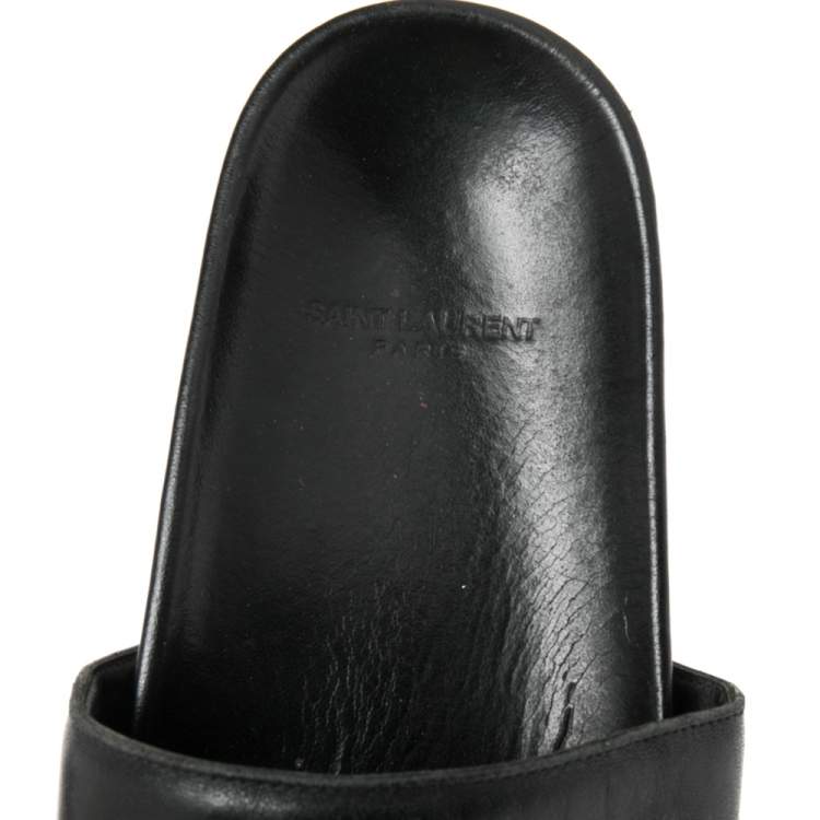 Pre Owned Saint Laurent Black Leather Jimmy Slide Flats Size 38