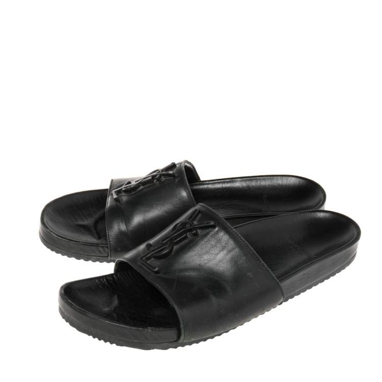 Pre Owned Saint Laurent Black Leather Jimmy Slide Flats Size 38