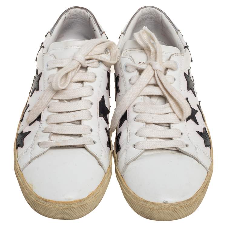 Pre Owned Saint Laurent White Leather Star Court Classic California Sneakers Size 37